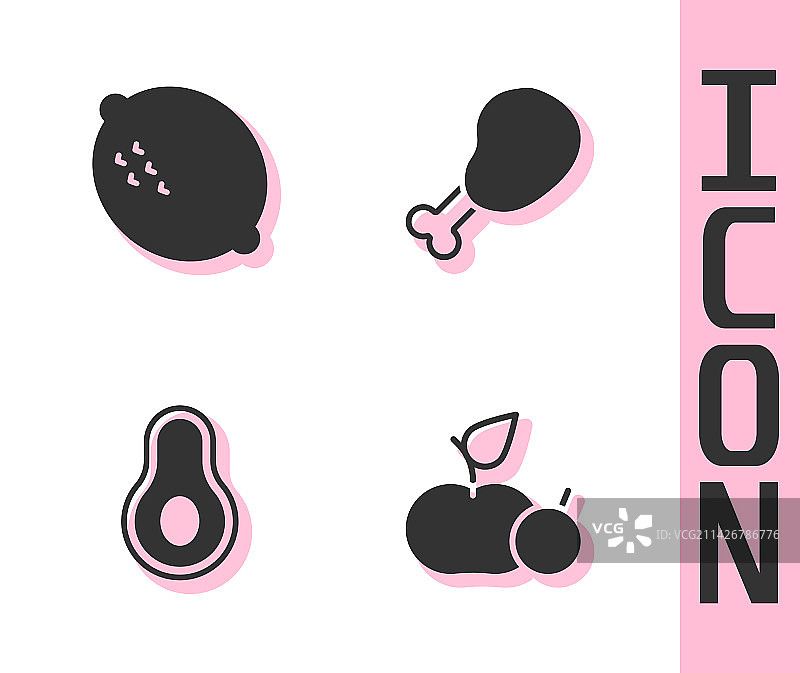 苹果柠檬牛油果水果和鸡腿套装图片素材