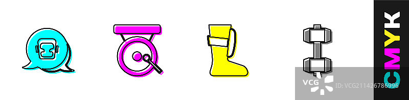 拳击头盔、锣、拳击鞋和运动组合图片素材