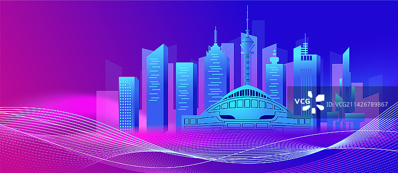 中国河北省石家庄市商务科技城市彩色插画图片素材