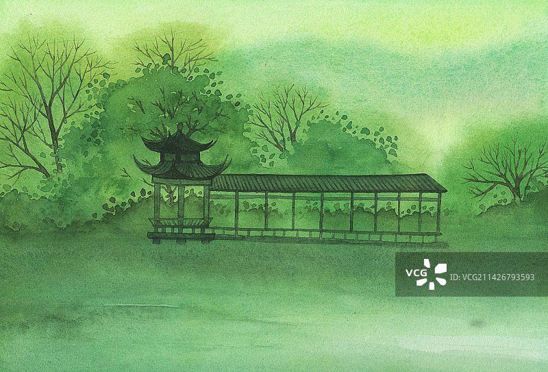 春天烟雨江南图片素材