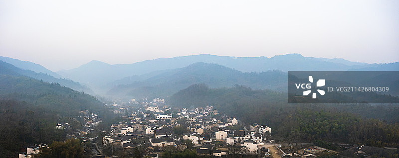 安徽查济古村晨曦云雾航拍图片素材