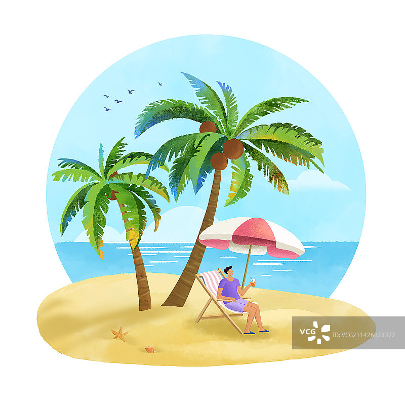 《沙滩乘凉》图片素材