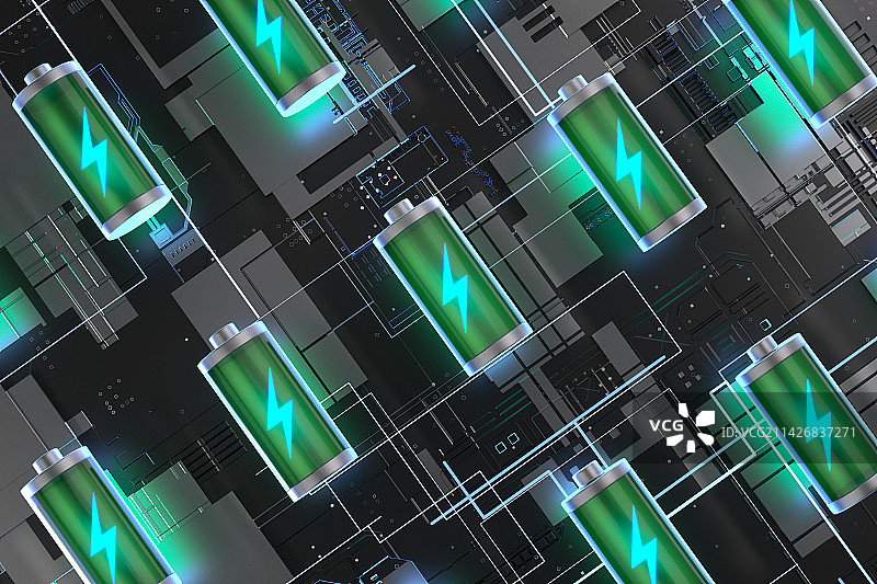 3D渲染的科技感的抽象电池图片图片素材