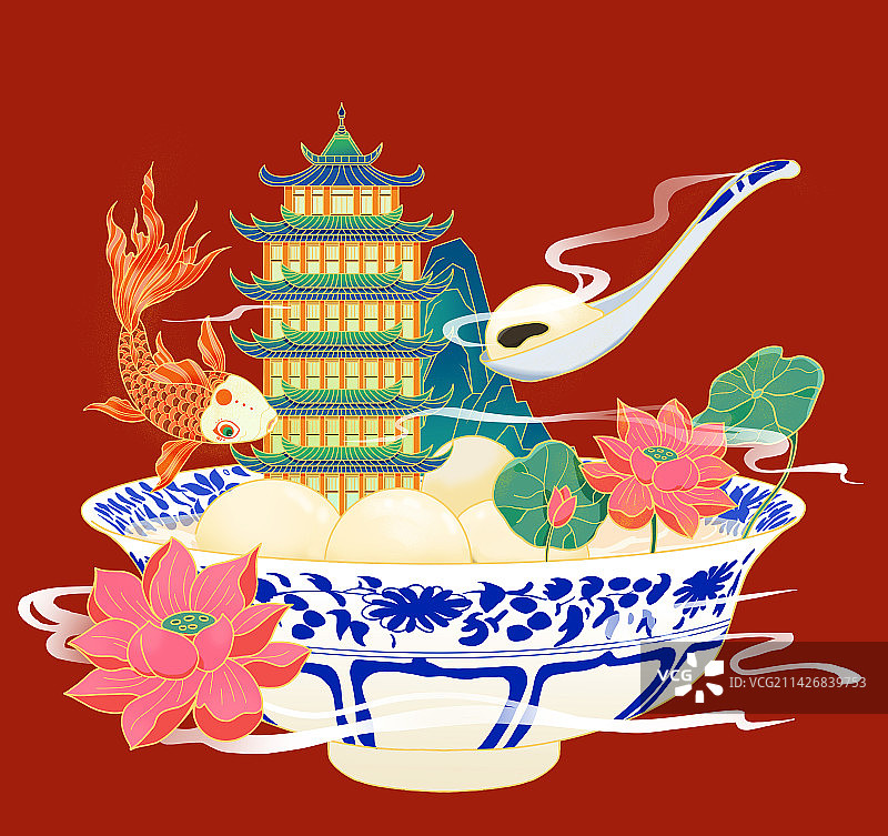 中式传统建筑与传统美食图片素材