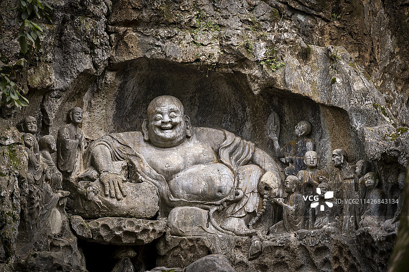 杭州灵隐寺飞来峰佛教石刻艺术图片素材