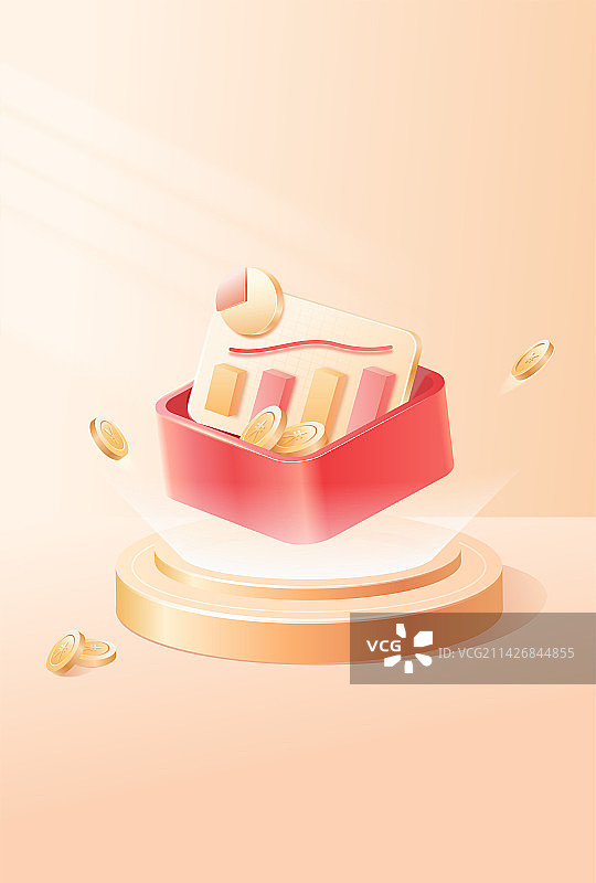 手机账单业绩放大镜2.5d矢量元素银行保险金融折线图金币蓝色质感背景图片素材