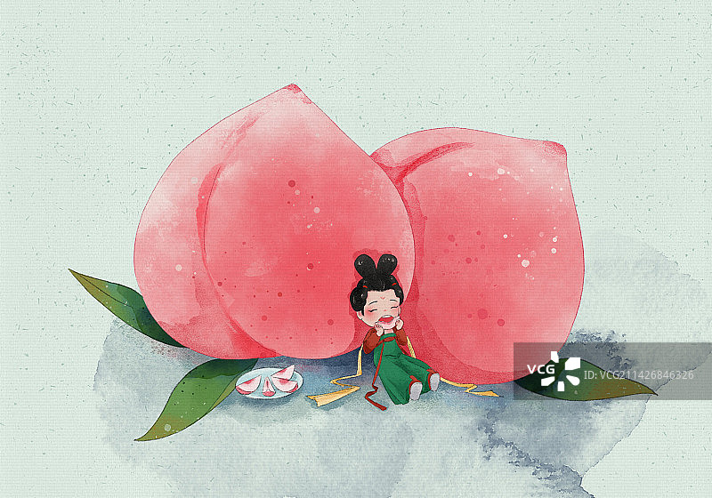 手绘水彩水蜜桃图片素材