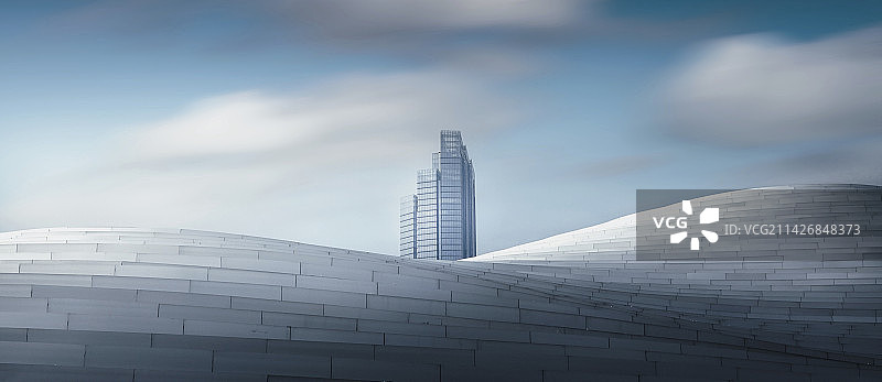 银色沙丘上的孤楼图片素材