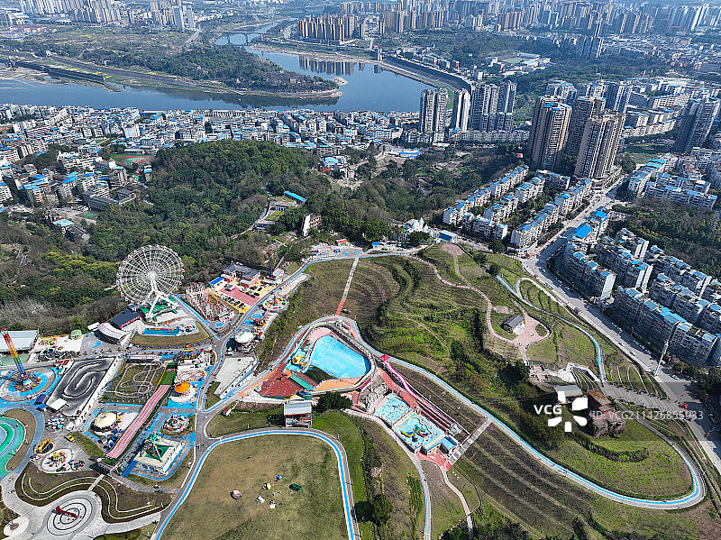 四川省广安市广安市民广场五一公园航拍图片素材