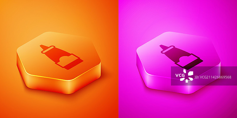 2.5D橙色背景酱汁瓶图标图片素材