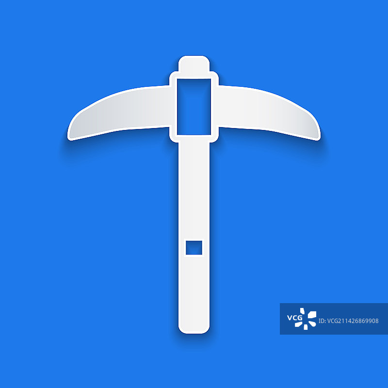 剪纸风格鹤嘴锄图标，蓝色背景图片素材