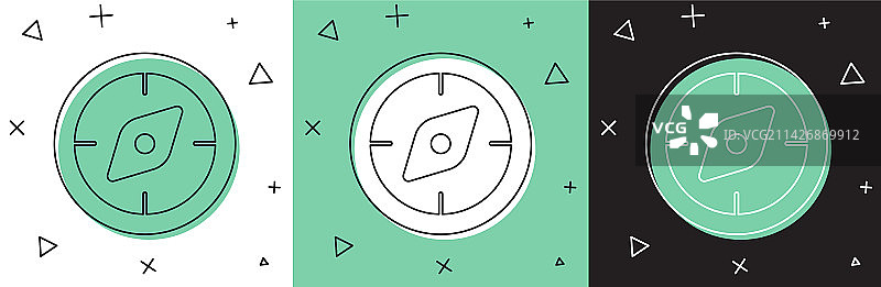 白色和绿色背景上的指南针图标图片素材