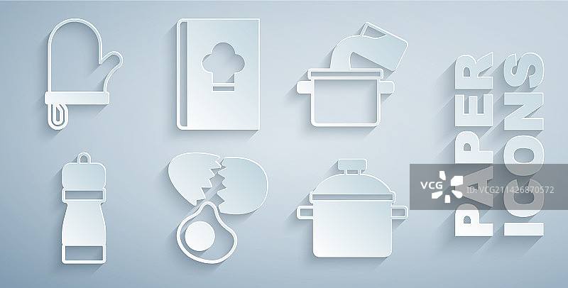 包含破鸡蛋、锅、胡椒粉和食谱图片素材