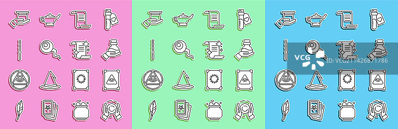 手持魔术球古代魔法书线条设计图片素材