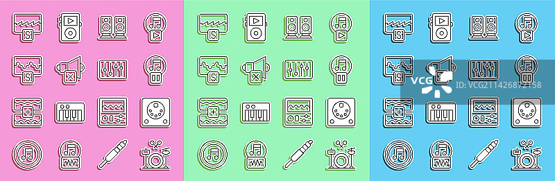 一套鼓、节拍器、暂停按钮、立体声线条图标图片素材