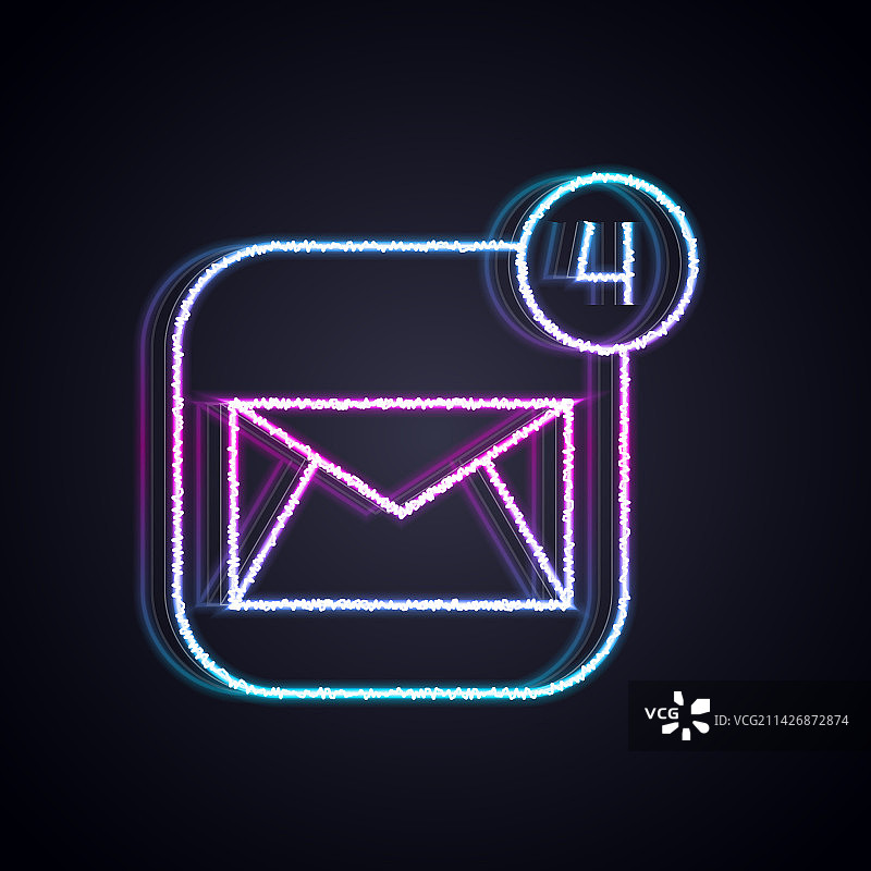 黑色背景上发光的霓虹信封图标图片素材