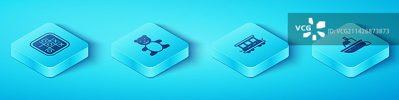 2.5D等距井字游戏和泰迪熊毛绒玩具图片素材