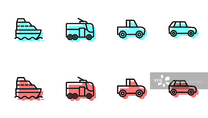 皮卡车、游轮和无轨电车图片素材