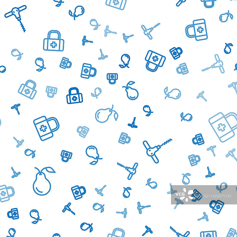 线条元素：梨、红酒拔塞钻和急救箱图片素材