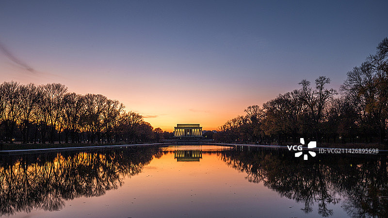 美国华盛顿林肯纪念堂倒影池黄昏图片素材