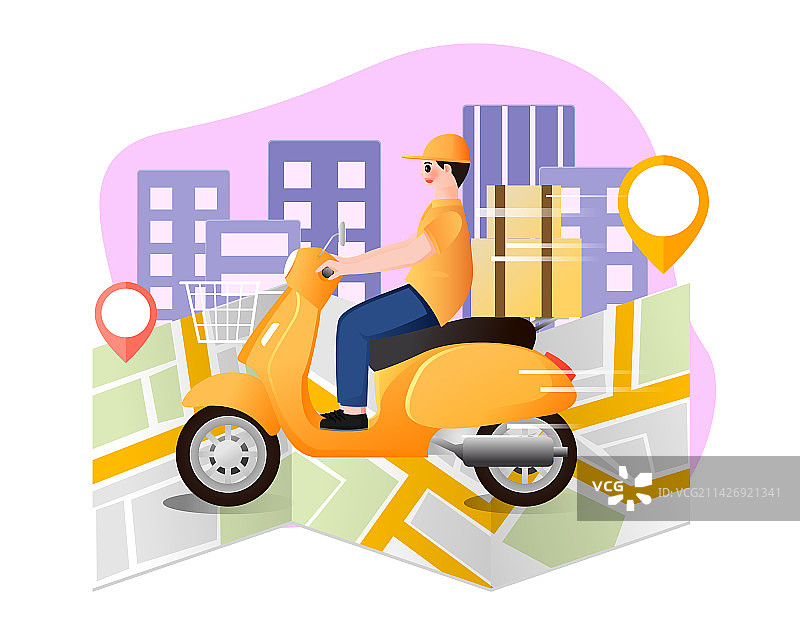 快递物流骑手地图导航送货矢量插画海报图片素材
