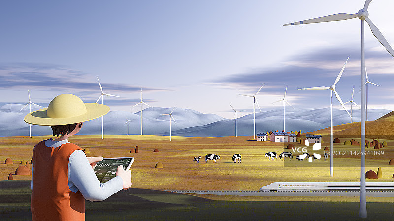 3D渲染智慧农业牧场管理主题插画图片素材
