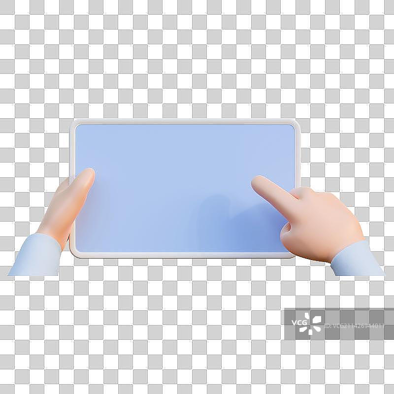 3D渲染操作平板电脑的双手图片素材