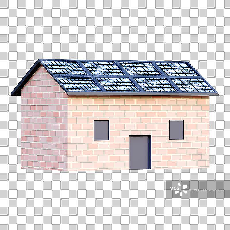 3D渲染卡通风格带太阳能板的房子图片素材