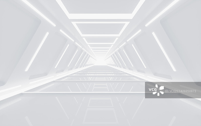白色霓虹隧道背景3D渲染图片素材