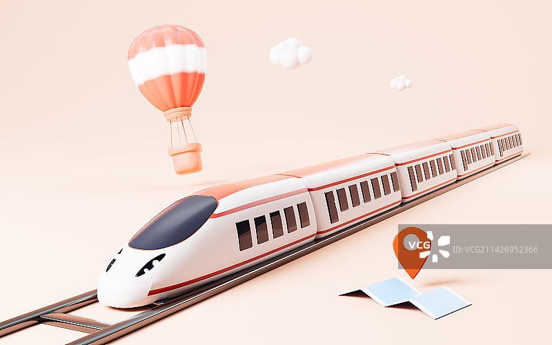 卡通有轨列车概念3D渲染图片素材