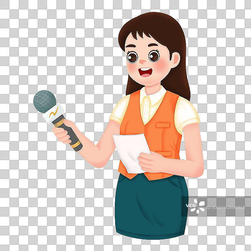 拿着话筒采访的女记者，记者图片素材