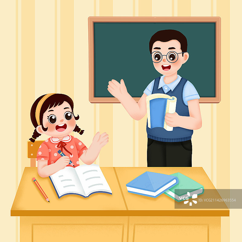 上课老师与学生互动交流，教学图片素材