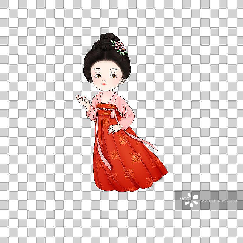 戴着绒花的Q版人物图片素材