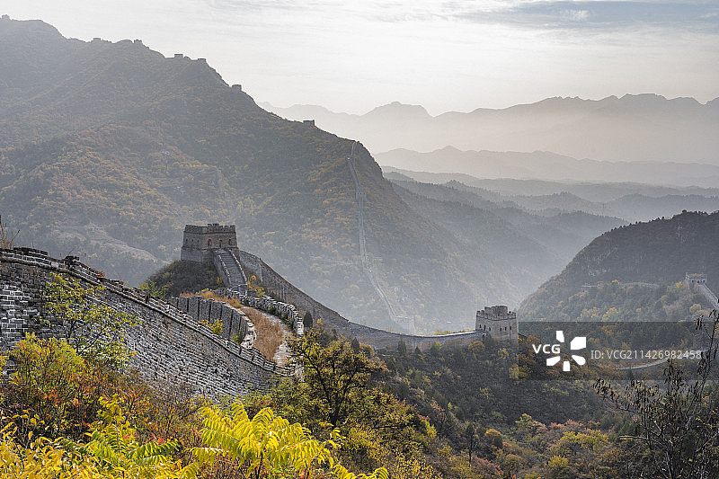 北京长城秋色古建筑五彩斑斓的长城宣传片图片素材