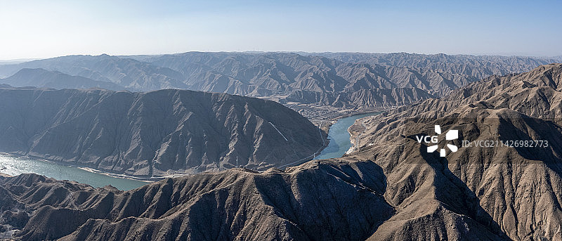 宁夏中卫北长滩段黄河初春航拍20230309图片素材