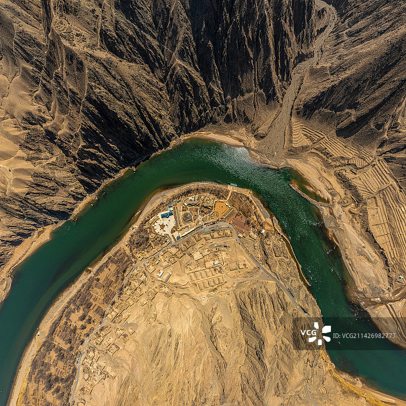 宁夏中卫北长滩段黄河初春航拍20230309图片素材