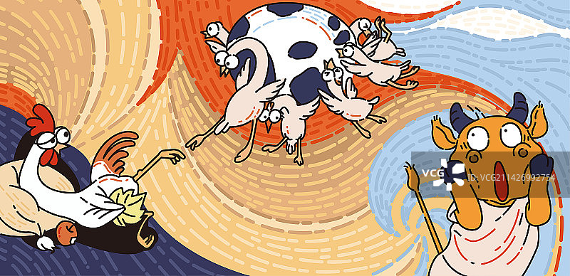 创世纪下的鸡和牛图片素材