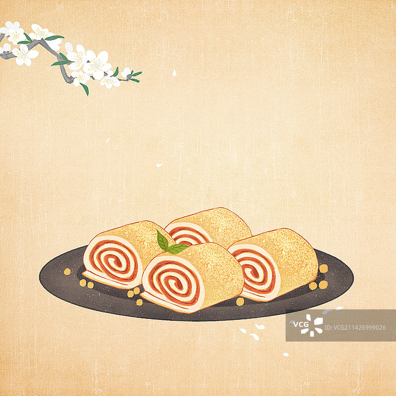 二十四节气惊蛰美食插画驴打滚梨米酒插画图片素材