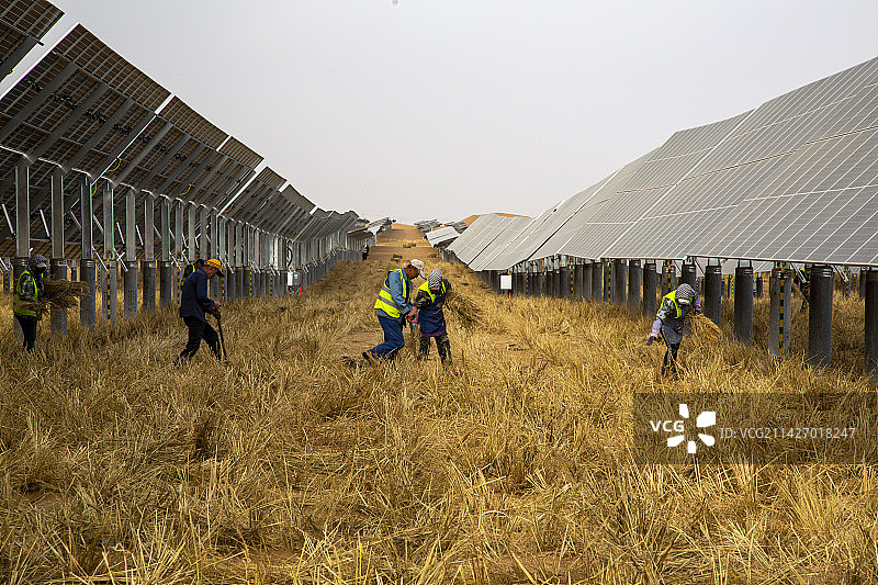 宁夏中卫沙漠光伏发电治沙20230307图片素材