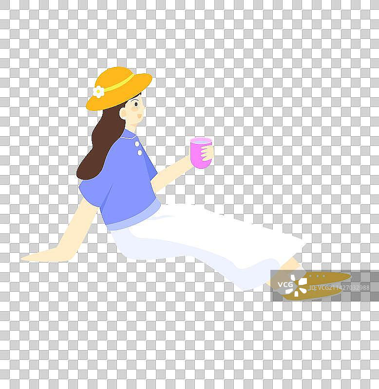 年轻女子戴着帽子坐着扁平矢量插画元素图片素材