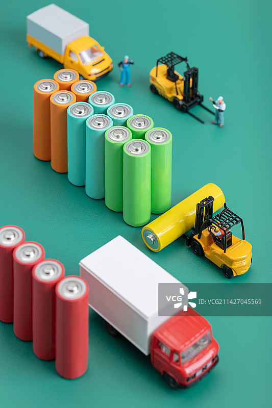 微缩创意电池仓储与物流运输图片素材