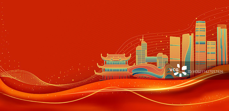 长沙红色建筑群插画图片素材