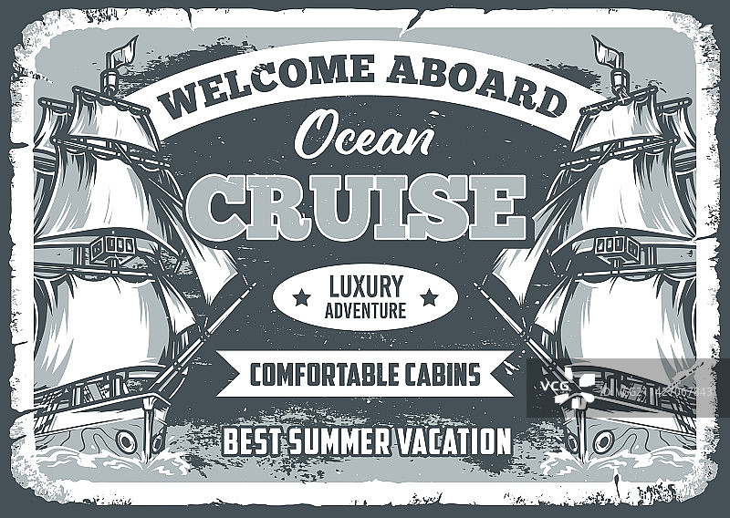 复古单色邮轮旅行宣传单图片素材