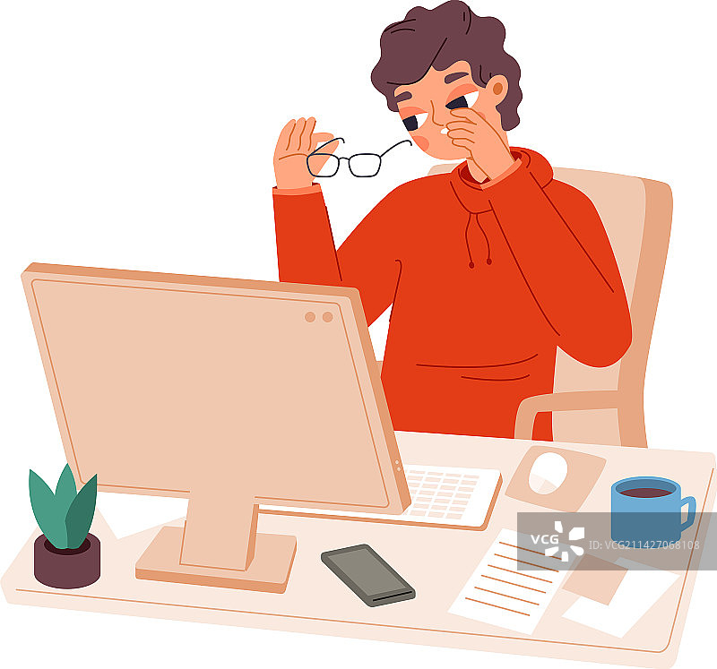 电脑前眼睛疲劳的办公室职员图片素材