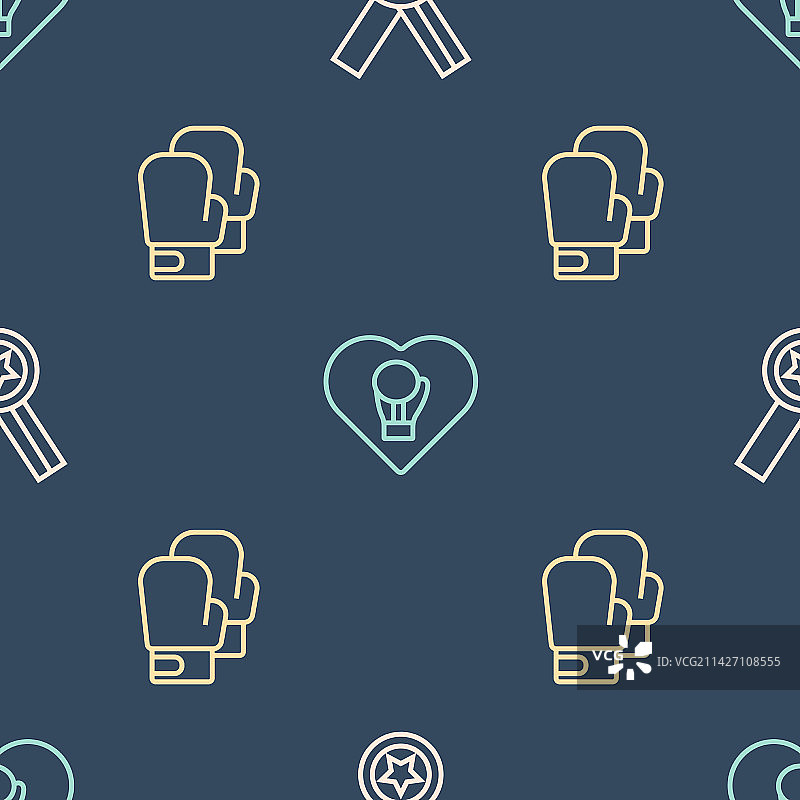 奖牌、拳击手套等线条图片素材