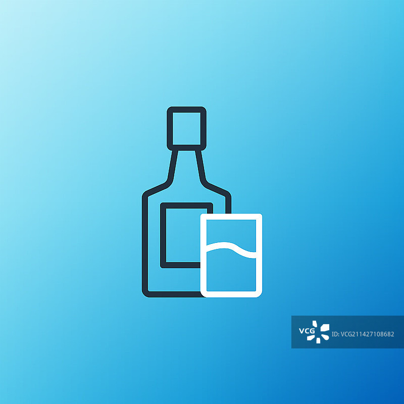威士忌酒瓶和玻璃杯线条图标图片素材