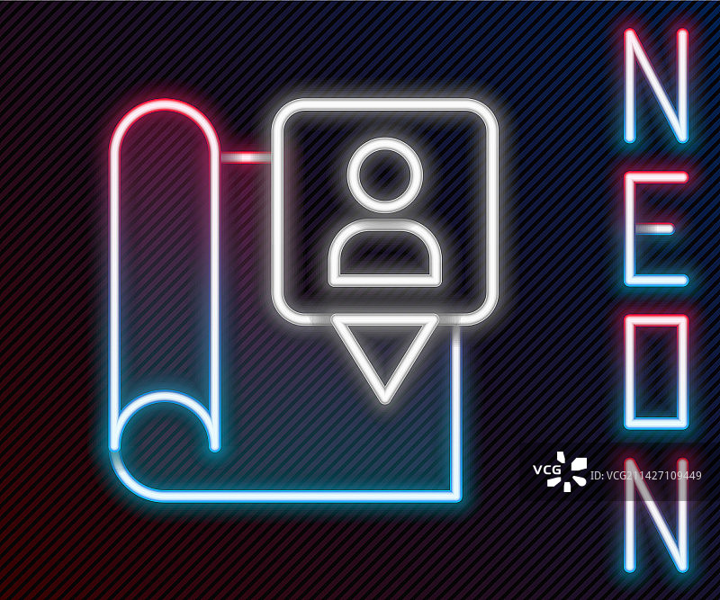 带有位置标记的发光霓虹折叠地图线条图片素材