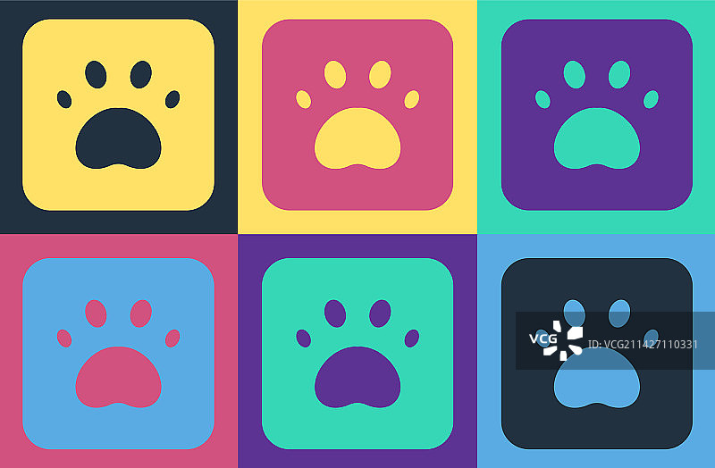 彩色背景上的波普艺术爪印图标图片素材