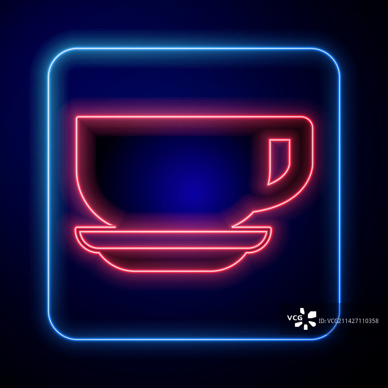 黑色背景上发光的霓虹咖啡杯图标图片素材
