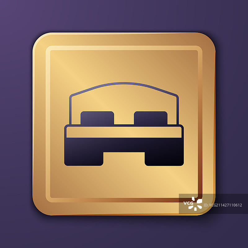 紫色背景上的紫色酒店房间床铺图标图片素材